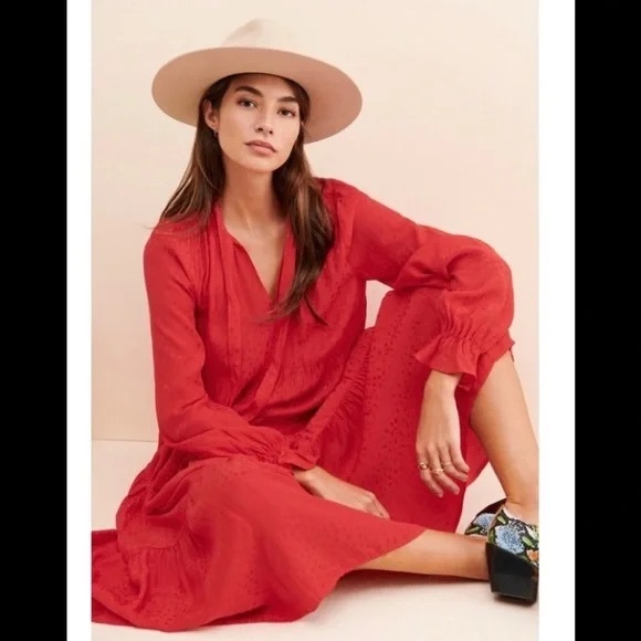 Maeve By Anthropologie Wendy tiered long sleeves boho maxi dress red Size XL - Picture 3 of 15